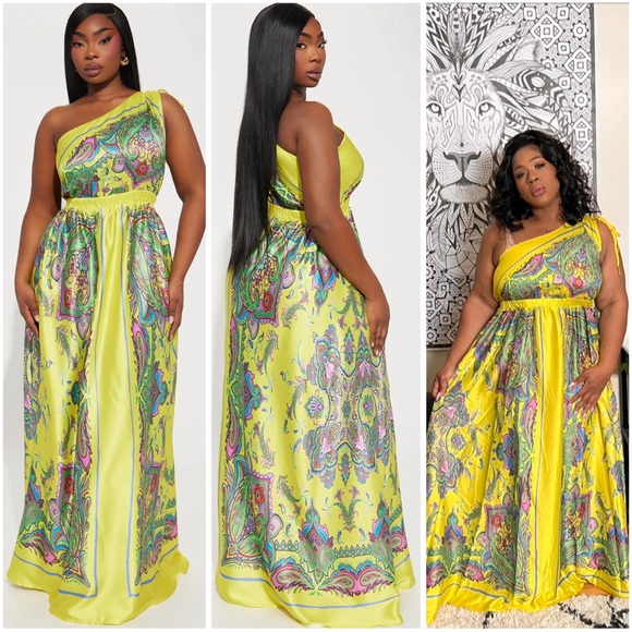 Nia Satin Maxi Dress - Size 1X - Yellow - Picture 1 of 4